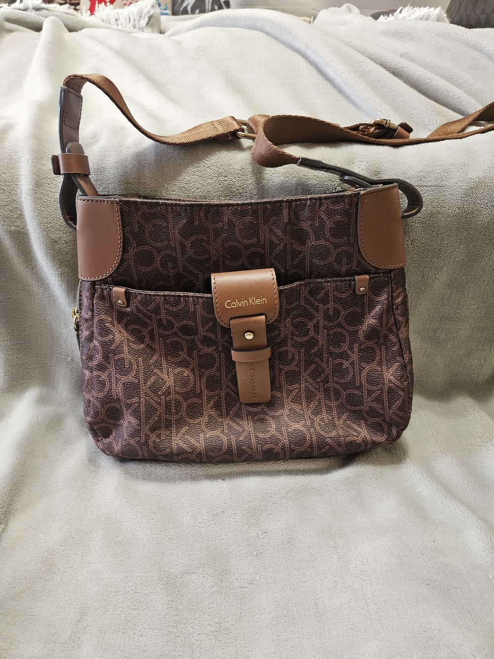 Calvin Klein Brown Logo Jacquard Crossbody Bag